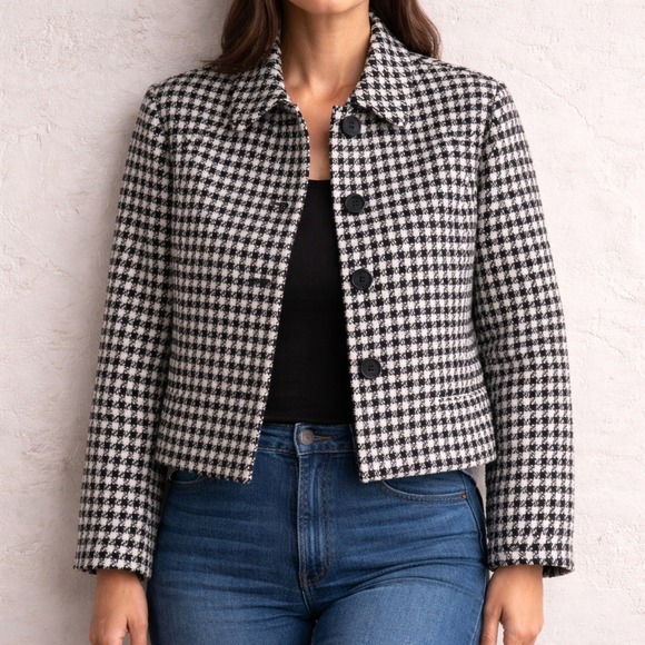 Liz Claiborne Jackets & Blazers - Liz Claiborne Wool Jacket – XL Black White Houndstooth Cropped